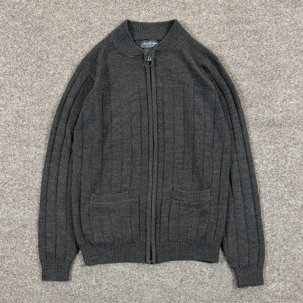 Vintage Brown Full Zip Ribbed Knit Cardigan Sweater Men’s S Grandpa-core 90s Y2K